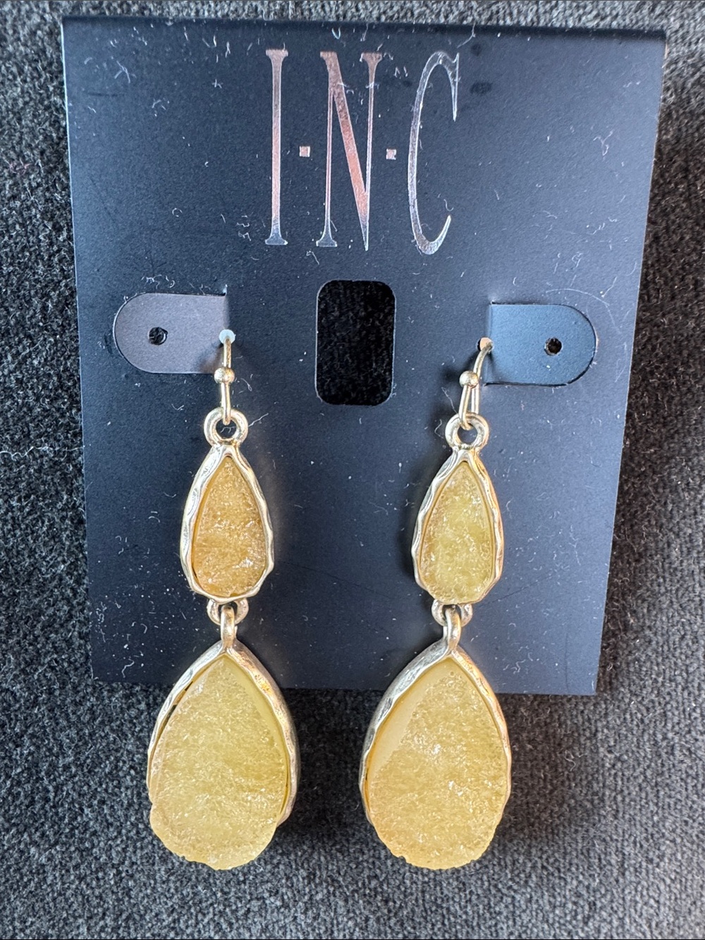 0345-INC‎ International Concepts Gold-Tone Yellow Druzy Teardrop Dangle Earrings